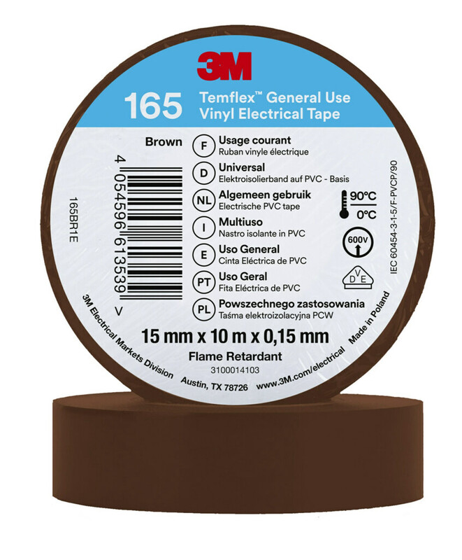 3m Electrical tape temflex 165 vinyl 15mm x 10m brown