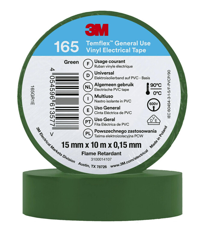 3m Electrical tape temflex 165 vinyl 15mm x 10m green