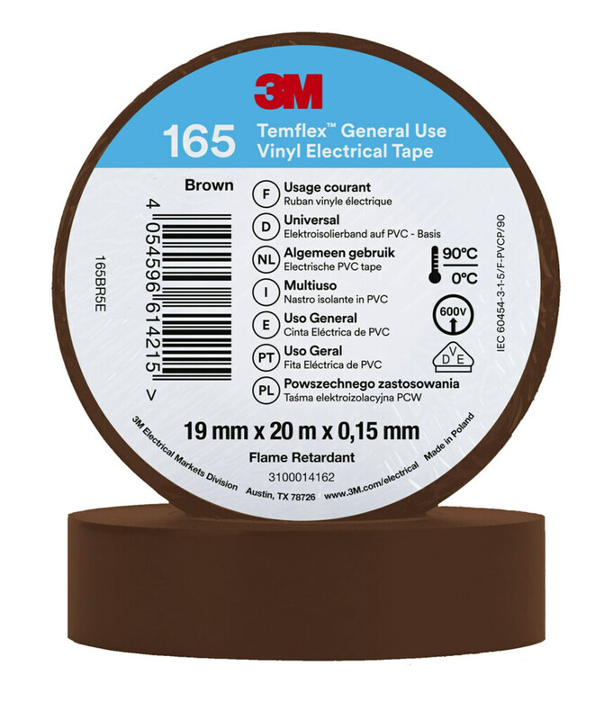 3m Electrical tape temflex 165 vinyl 19mm x 20m brown