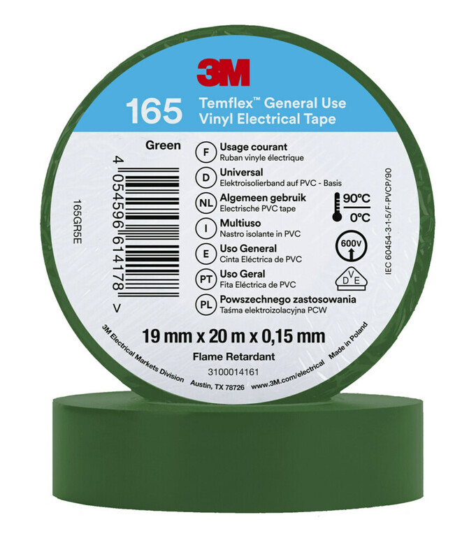 3m Electrical tape temflex 165 vinyl 19mm x 20m green
