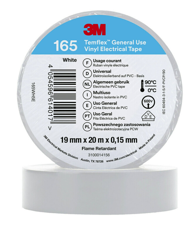 3m Electrical tape temflex 165 vinyl 19mm x 20m white