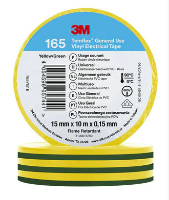 3m Electrical tape temflex 165 vinyl 15mm x 10m y/g