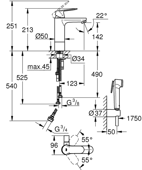grohe Basin mixer grohe 24191000 eurosmart cosmop bide