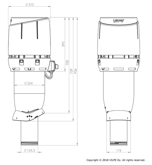 vilpe Takfläkt vilpe eco125p/700 svart