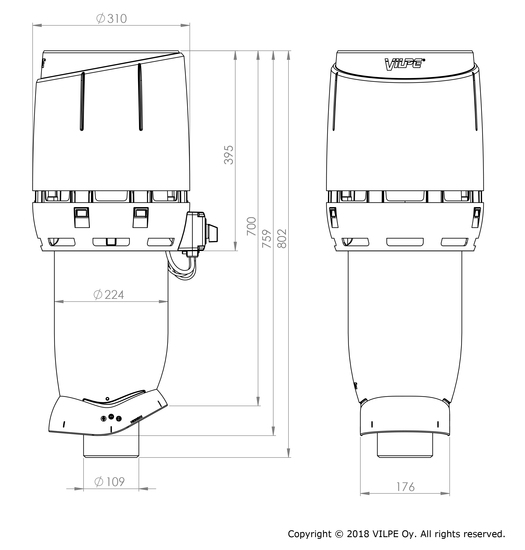 vilpe Radon huippuimuri vilpe flow eco110p/700 musta