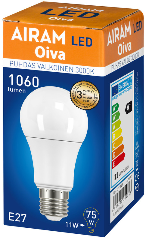 airam Vakiolamppu oiva a60 830 1060lm e27 oiva op