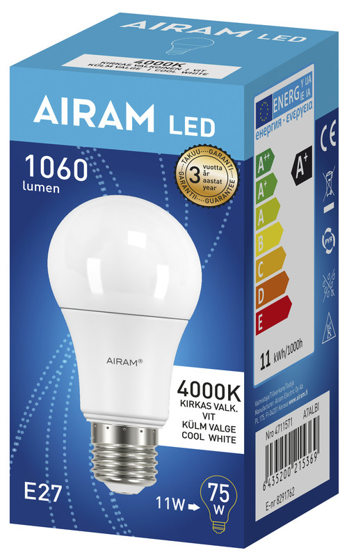 airam Vakiolamppu airam led a60 840 1060lm e27 op