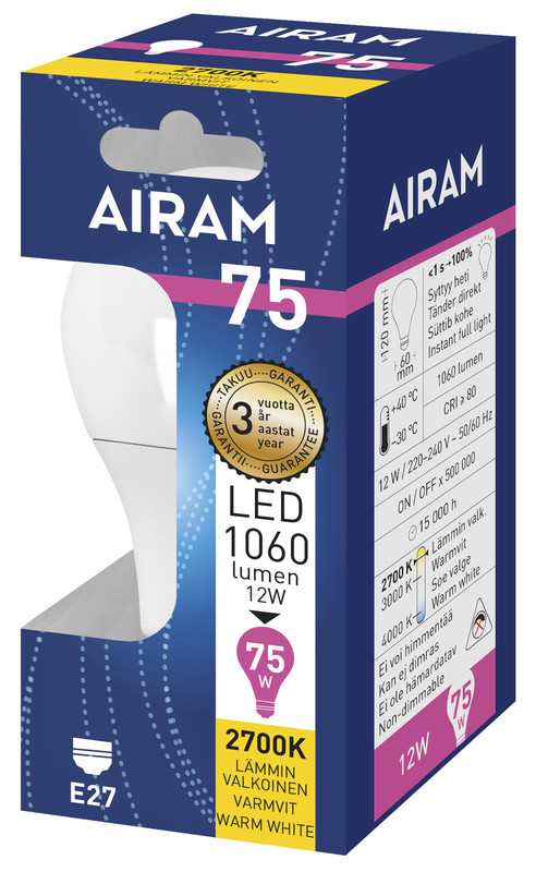 airam Led-lamp airam led a60 827 1060lm e27 op
