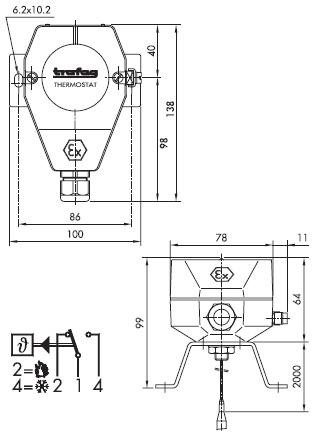 trafag Thermostat capillary trafag exs350 +70...+350 c ip65 atex