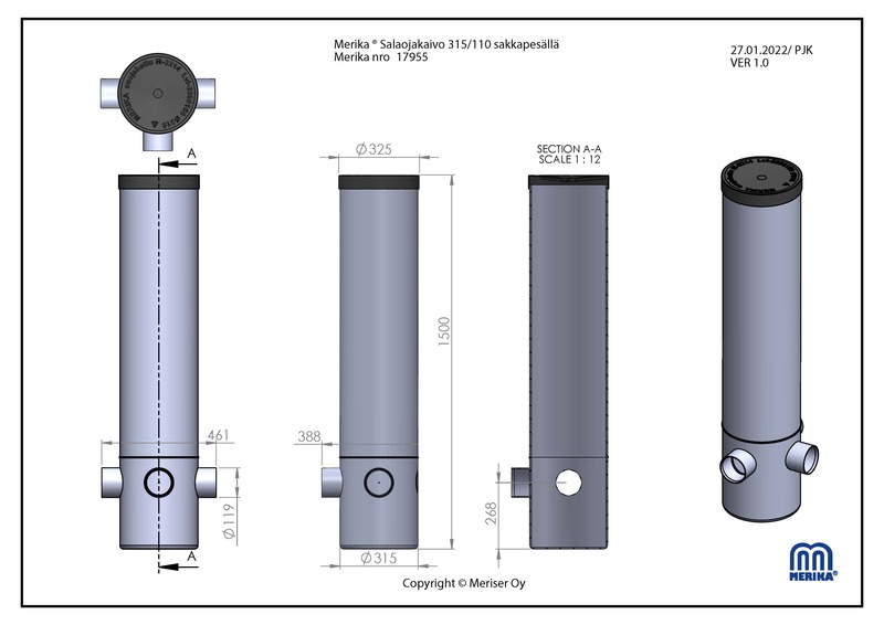 merika Drainage chamber merika 315 1,5m plastic lid