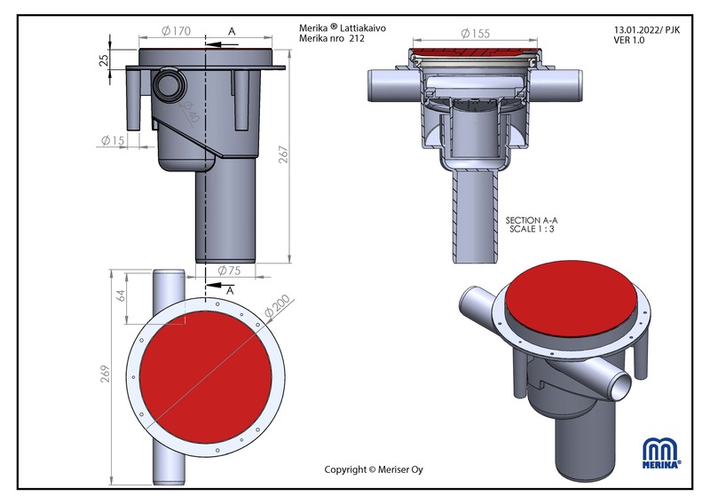 merika Golvbrunn vertikal merika dn75 40mm sidoansl.