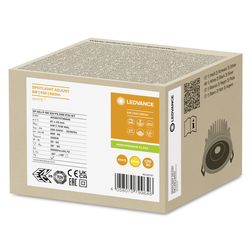 ledvance Alasvalo spot sp adj ip20 8w/930 dim wt