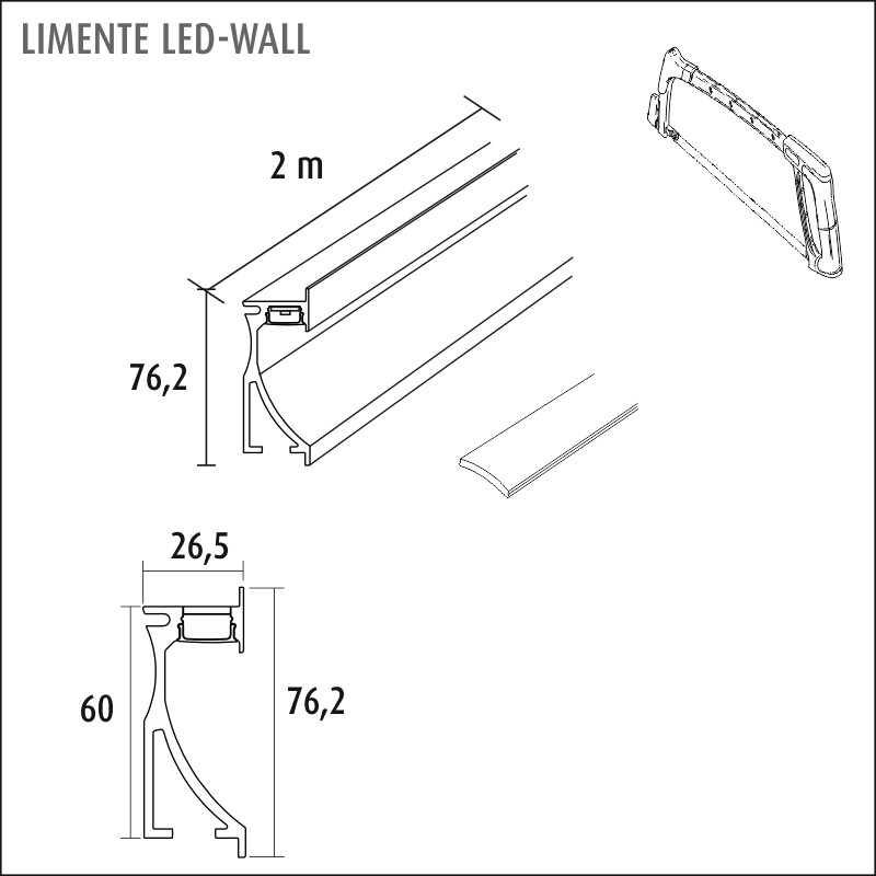 limente Led strip wall 2 m profiili alu