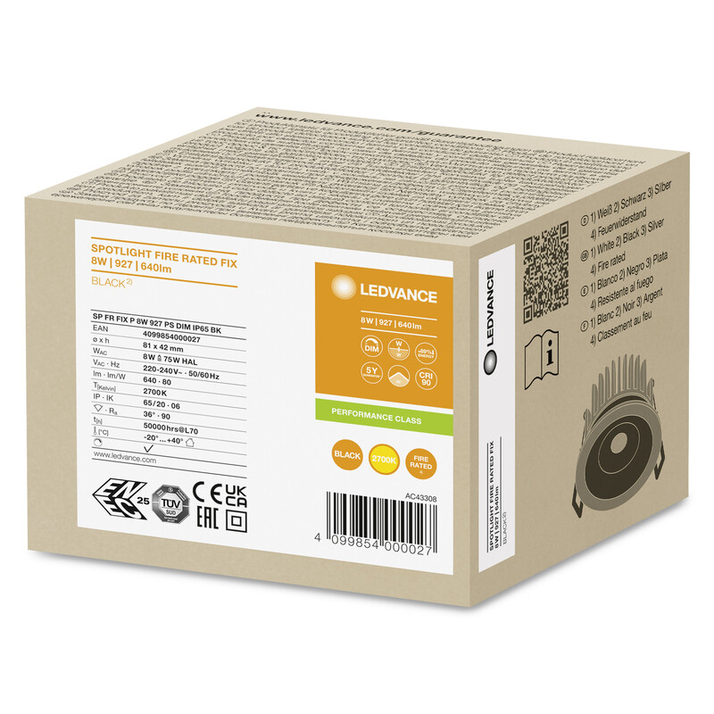 ledvance Downlight spot sp fp fix ip65 8w/927 dim bk