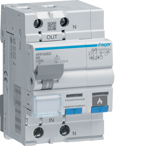 hager Arc fault detection device arf506d 1p+n b-6a/30ma 10ka qc
