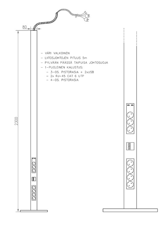pajap Pistorasiapylväs pajap prp 423usb 1-puoleinen valk