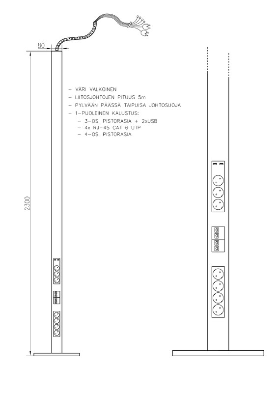 pajap Pistorasiapylväs pajap prp 443usb 1-puoleinen valk