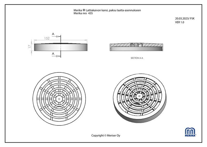 merika Lattiakaivon kansi merika 152mm korkea valkoinen 435