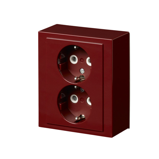 SOCKET OUTLET SCHUKO, 2-G, IP21 RED