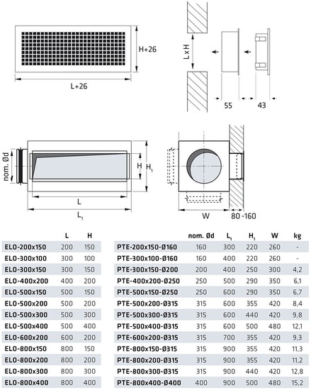 climecon Frånluftsgaller climecon elo 800x200