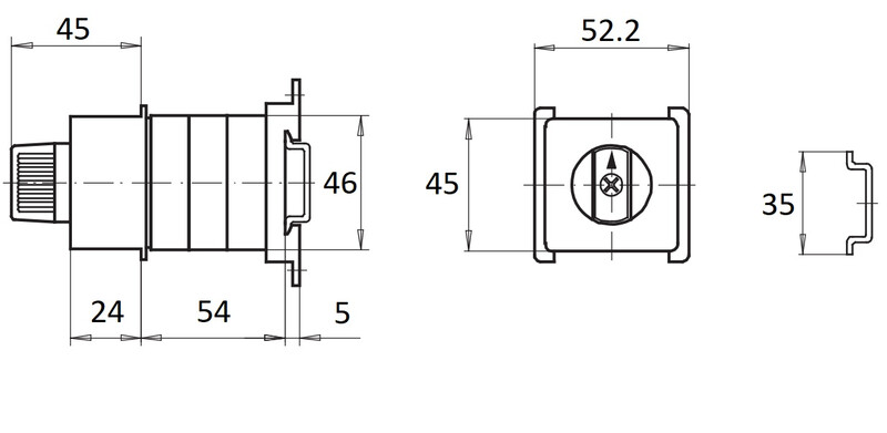 sälzer Cam switch 3 pole 20a din-hole/rail