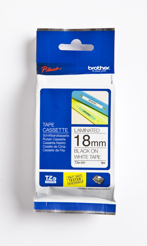 LAMINATED TAPE TZ-241, BLACK/WHITE,18MM/8M