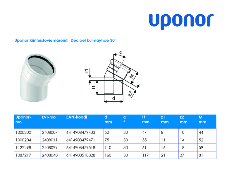 uponor Db kulmayhde decibel 75x30 pp