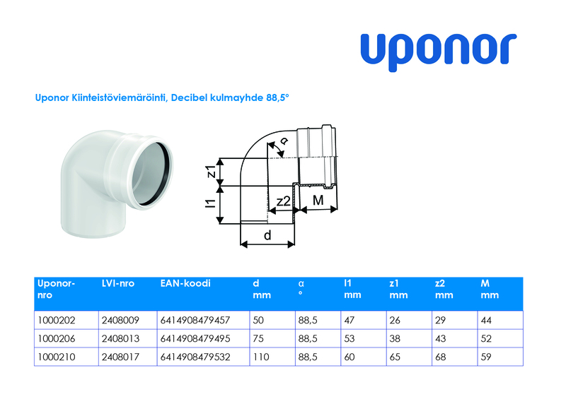 uponor Db kulmayhde decibel 75x88,5 pp