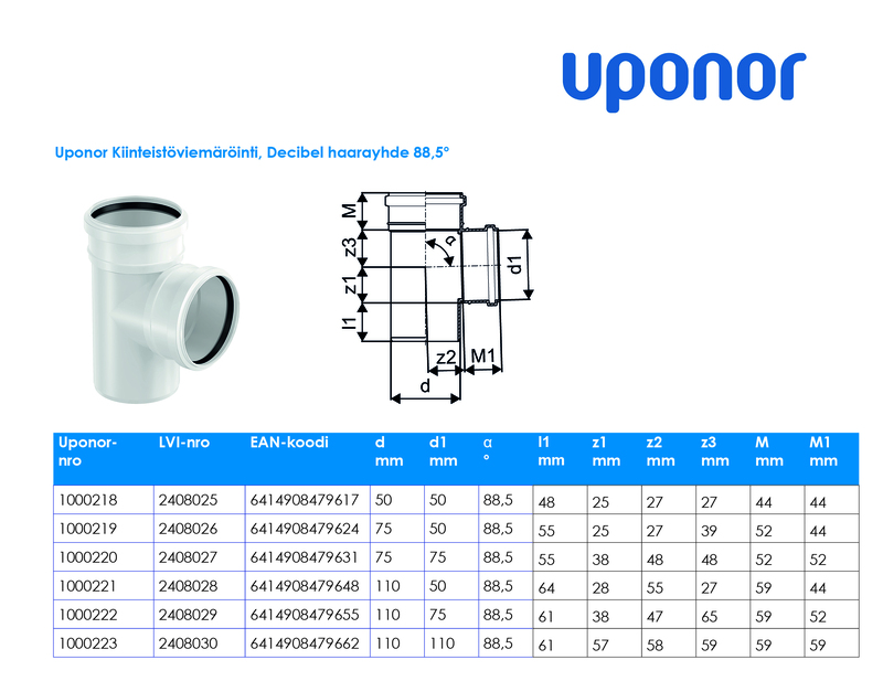 uponor Db branch decibel 110x110x88,5 pp