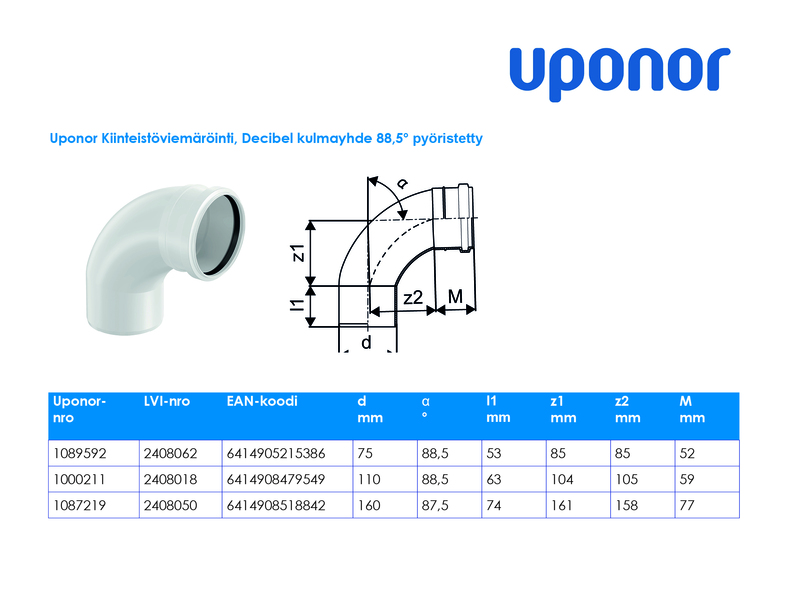 uponor Db bend decibel 160x87,5 swept pp