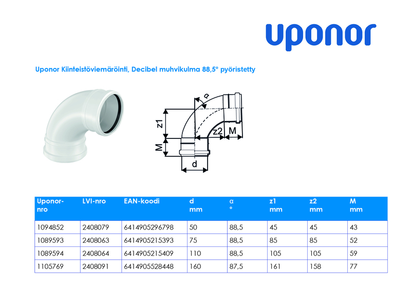 uponor Db muff böj decibel 75x88,5 rundad pp