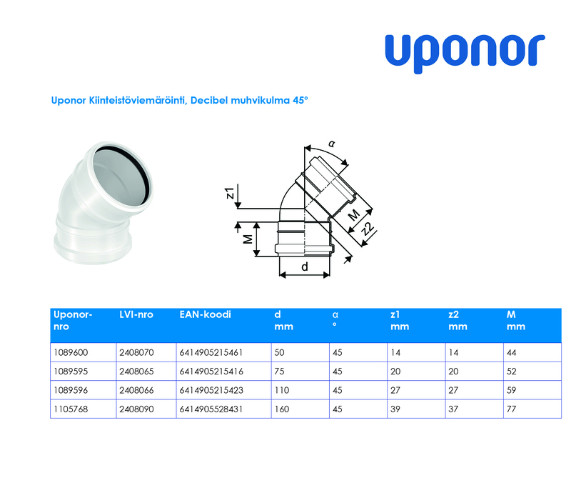 uponor Db socket bend decibel 50x45 pp