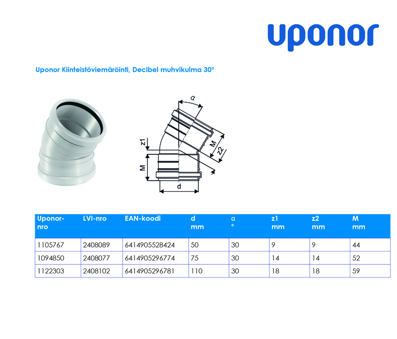uponor Decibel socket bend 75x30