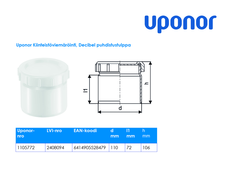 uponor Db puhdistustulppa decibel 110