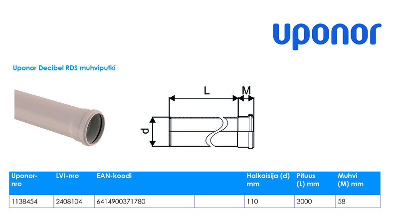 uponor Viemäriputki kattosadevesi rds 110x3000 pp pn2,5