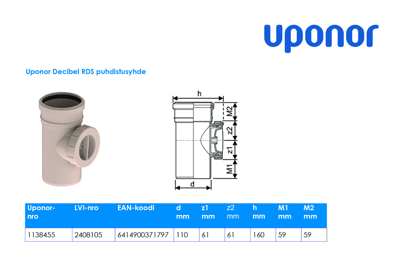 uponor Acess pipe decibel rds 110 pp pn2,5