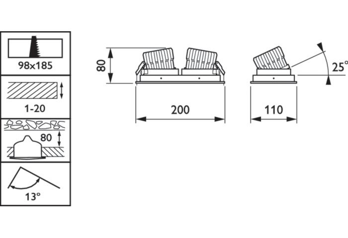 philips Infälln.ram coreline gridlight rs143z cfrm grid 1x2 wh