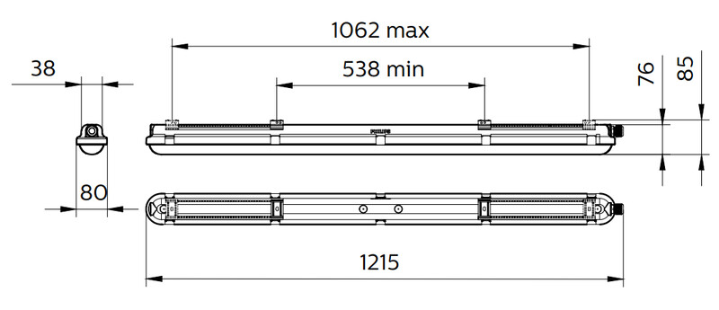 philips Jetproof industrial luminaire 4000lm 840 l1200 3lj. mdu