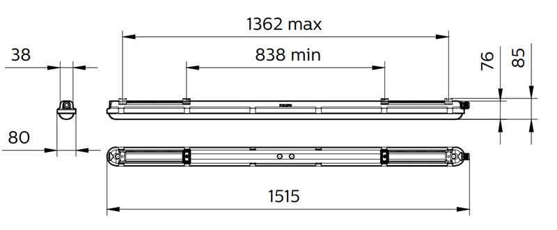 philips Jetproof industrial luminaire 8000lm 840 l1500 ip65 dali