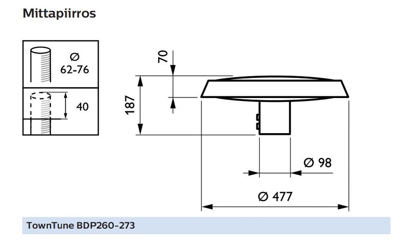 philips Pylväsvalaisin towntune bdp260 led69/740 ds50 4970lm