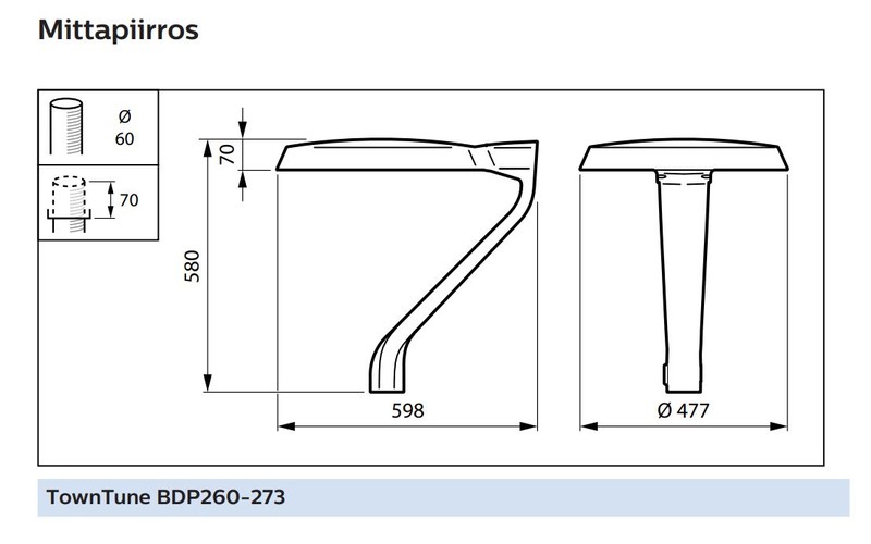 philips Pylväsvalaisin towntune bdp260 led69/740 dm10 5530lm