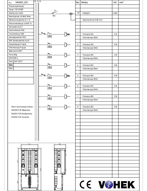 vohek Uttagscentral pjx 0116w 63a ip44 fe/al