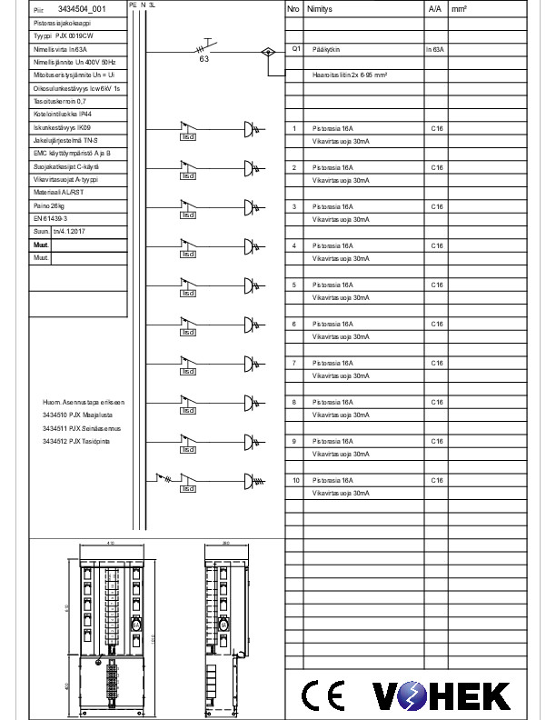 vohek Pistorasiakeskus vohek pjx 0019cw 63a ip44 fe/al