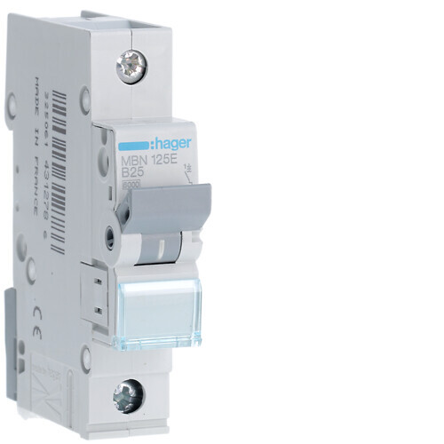hager Mcb mbn125e 1x25a b-curve 6ka