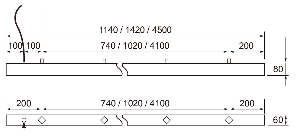 airam Pinta-/ripustusvalaisin vario 1140 24w/840 60d acc wh/wh