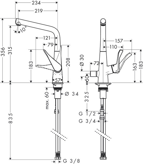 hansgrohe Kitchen mixer hansgrohe 73899000 metris 320 dwc