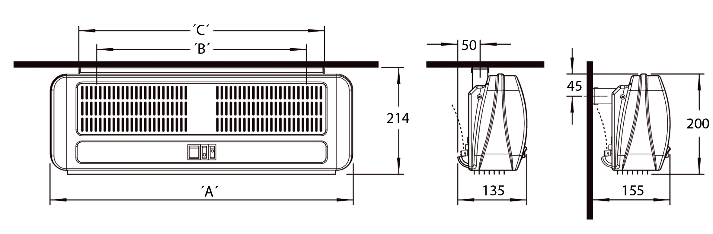 glen dimplex nordic Ilmaverhokoje/sähkölämm. ac3rn, 1,5/3 kw kauko-ohjattu