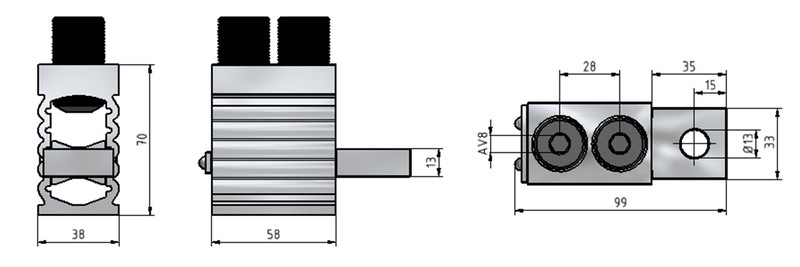ouneva Universal connector ot 2x(70-240) al/cu