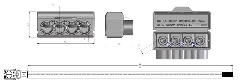 ouneva Avgreningskontakt kontaktpackning 4x50+3x2,5mm2