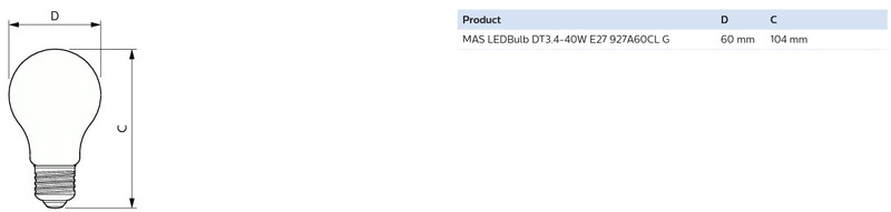 philips Led lampa master led dt3.4-40w e27 927 a60 cl 470lm
